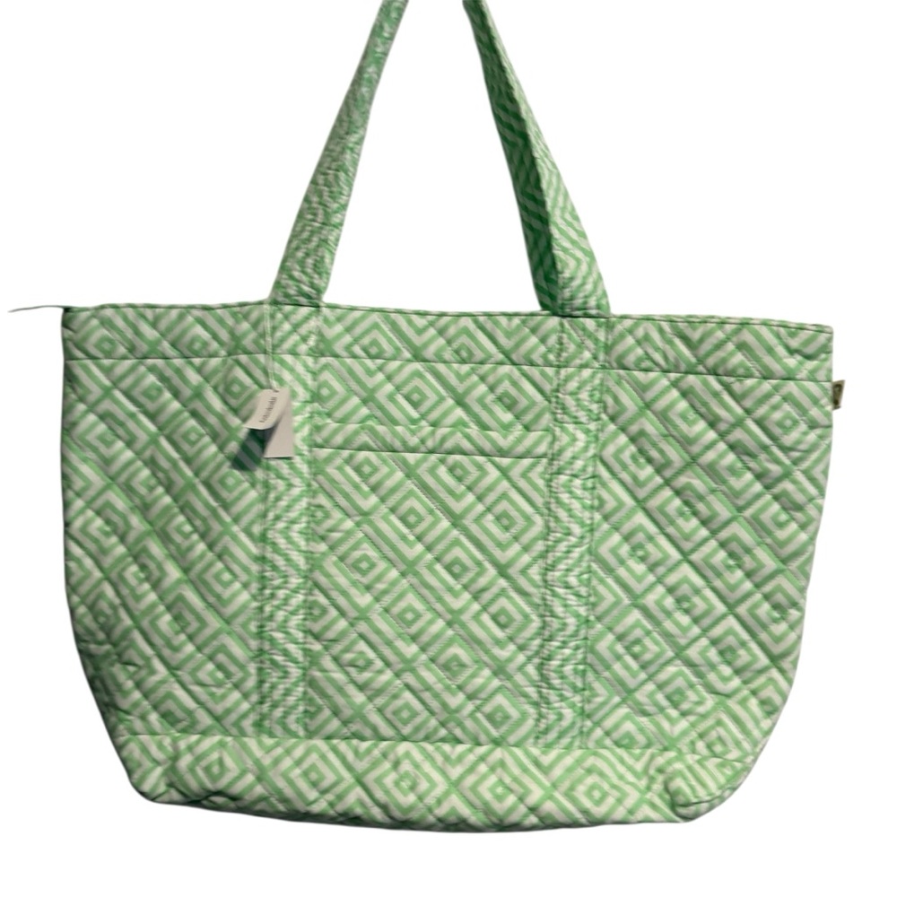 NWT-Quilted Koala large geometric shape quilted double strap tote, green or pink